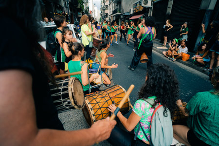 Women chant slogans during the Ni Una Menos march for International Womens Day, outside the Argentine Congress in Buenos Aires, argentina - March 8, 2024のeditorial素材