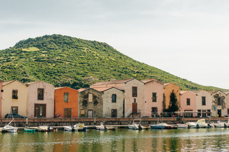 Italy, Bosa, may 1, 2024 old beautiful Italian street with colorful houses. High quality photoのeditorial素材