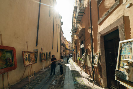 Italy, Bosa, may 1, 2024 old beautiful Italian street with colorful houses. High quality photo