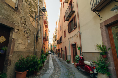 Italy, Bosa, may 1, 2024 old beautiful Italian street with colorful houses. High quality photoのeditorial素材
