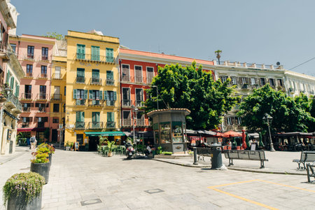 street in downtown in Cagliari, Sardinia, Italy - may 2 2024. High quality photoのeditorial素材