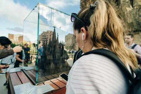 model sagrada de familia with tourists, spain - may 2 2024. High quality photoのeditorial素材