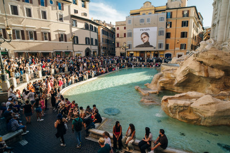 Rome, Italy - 04 October 2022: Trevi fountain with people in center of Rome. High quality photoのeditorial素材