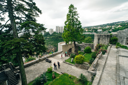 Scenic panoramic view of Rijeka port city on Adriatic seacoast from Trsat castle, Croatia. High quality photoのeditorial素材