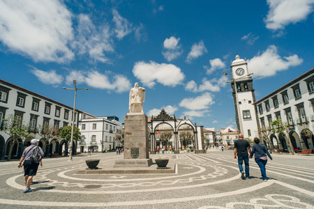 Portas da Cidade, the city symbol of Ponta Delgada in Sao Miguel Island in Azores, Portugal. High quality photoのeditorial素材
