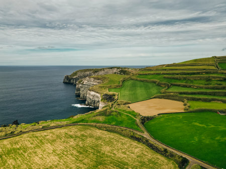 Beautiful coastal view from Miradouro de Santa Iria, Sao Miguel island, Azores, Portugal. High quality photoの写真素材