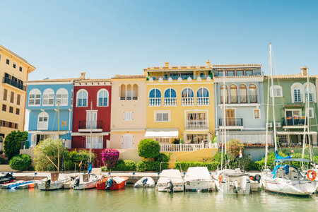Colorful houses, buildings and yachts in Port Saplaya, Valencia's Little Venice. High quality photoのeditorial素材