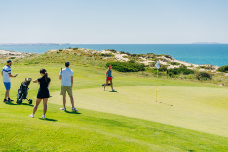 golf course at Praia dEl Rey beach at sunset, near Obidos, Portugal. High quality photoのeditorial素材
