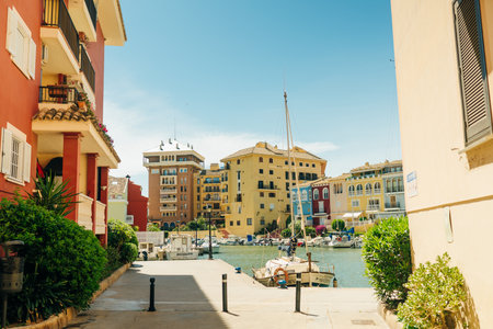 Colorful houses, buildings and yachts in Port Saplaya, Valencia's Little Venice. High quality photoのeditorial素材