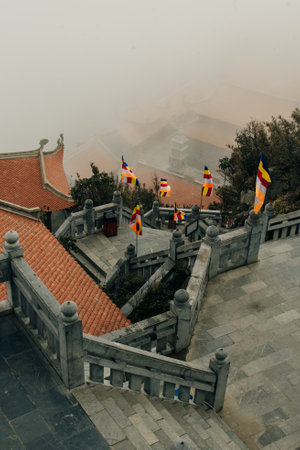 Looking at Fansipan mountain peak at an altitude of 3143m in Sa Pa town, Lao Cai province, Vietnam....