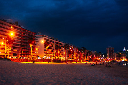 Beautiful sunset in Mar on the beach of Mar del Plata, montevideo. High quality photo