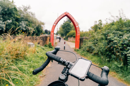 Newcastle upon Tyne, UK, July 4th 2024. Cyclists heading down Hadrian's Cycleway, shared bike path towards Wallsend. High quality photoの写真素材