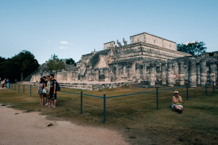 Chichen Itza, Yucatan, Mexico - February 13, 2024 Tourists at Chichen Itza in Mexico. High quality photoのeditorial素材