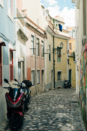 Lisboa, Portugal. Aerial view on the center of historical district Alfama. High quality photoのeditorial素材