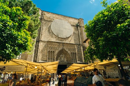 Barcelona , Spain - APRIL 25 2024 market near basilica de santa maria del pi. High quality photoのeditorial素材