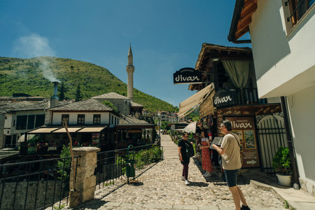 Historical Mostar Bridge is also known as Stari Most or Old Bridge in Mostar, Bosnia and Herzegovina. High quality photoのeditorial素材