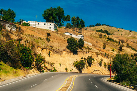 yellow line road along the hills in the USA. High quality photoの写真素材