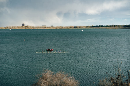 boat over the glenmore reservoir.の写真素材