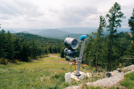 Snow cannon on the ski slope. High quality photoの写真素材