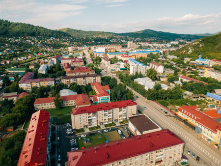 View of the city Gorno-Altaysk, capital of the Republic of Altai, Russia. High quality photoの写真素材