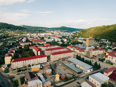 View of the city Gorno-Altaysk, capital of the Republic of Altai, Russia. High quality photoの写真素材