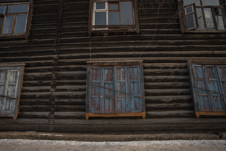 wooden traditional shutters on a wooden house, Russia. High quality photoの写真素材