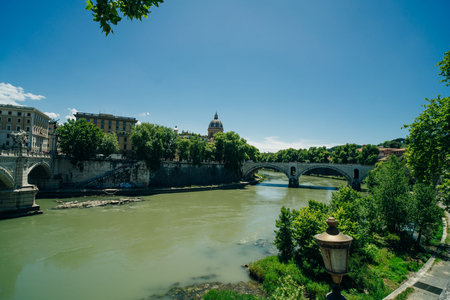 The Tiber river in Rome, Italy - may 2 2024. High quality photoの写真素材