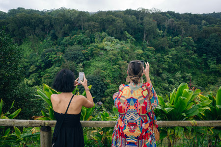 photo shooting on smartphone in tourist journey. High quality photoの写真素材