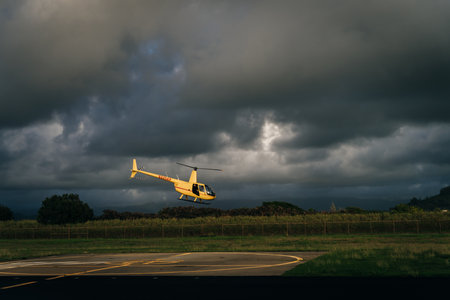 KAUAI, HAWAII - SEPTEMBER 2nd 2022 yellow helicopter. High quality photoの写真素材