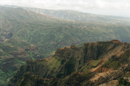 Canyon Lookout is a poplar area for visitors to Kauai's colorful canyon.の写真素材