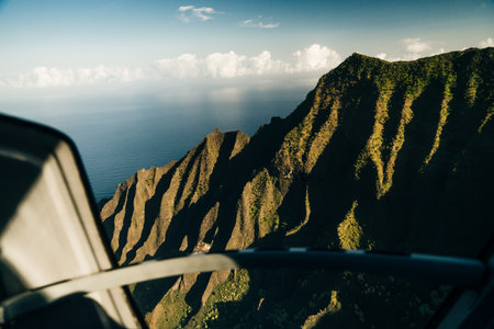 inside the cockpit of a helicopter in hawaii. High quality photoの写真素材