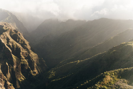 Aerial view of Waimea Canyon Grand Canyon of the Pacific on the western side of Kauai island in...