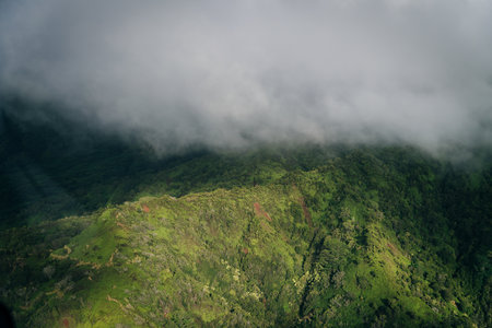 Aerial view of Waimea Canyon Grand Canyon of the Pacific on the western side of Kauai island in Hawaii. High quality photoの写真素材