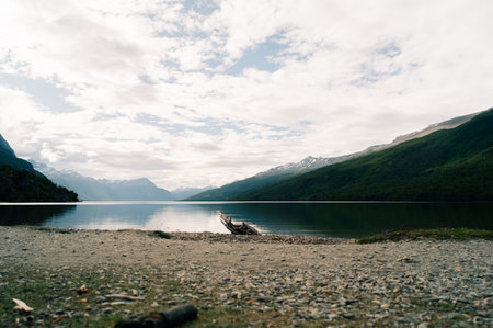 Idyllic view of Bahia Lapataia amidst mountains at Tierra del Fuego. High quality photo