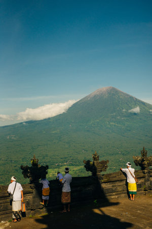 BALI, INDONESIA - FEBRUARY 27, 2024 holiday at Pura Penataran Agung Lempuyang temple and volcano Agung on Bali. High quality photoの写真素材