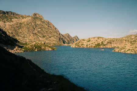 Mountain lakes in Posets Maladeta national park, Vielha valley in Spanish Pyrenees, GR11 hiking trail, Europe. High quality photoの写真素材