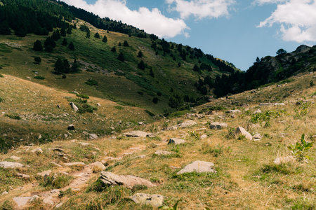 Bastiments peak seen from Coll de la Marrana mountain pass in summer. High quality photo