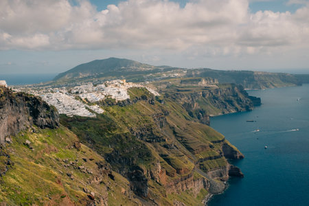 White architecture in Santorini island, Greece. Beautiful view of Oia town at sunset. . High quality photoの写真素材
