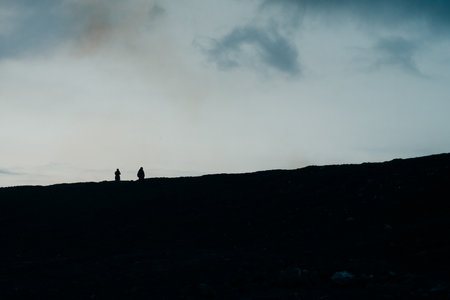 Panorama of Icelandic highland landscape: black volcanic mountains covered with soft green moss. High quality photoの写真素材