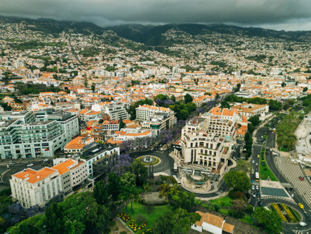 Aerial view of the capital of Madeira island Funchal, Portugal. High quality photoの写真素材