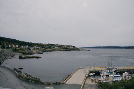 Bell Island ferry arriving at Portugal Cove ferry terminal, early Spring; Avalon region Newfoundland...
