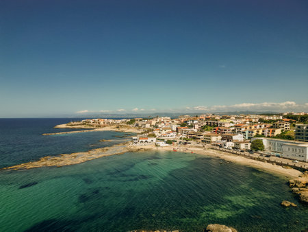 beautiful view of the balai promenade with its beautiful beaches, porto torres sardinia. High quality photoの写真素材