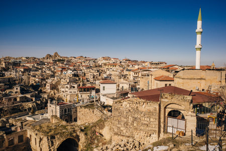 Turkiye Cappadocia Ortahisar town view on a sunny spring day. High quality photoの写真素材