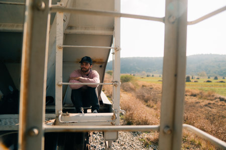 man on freight train,. High quality photo