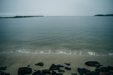 Gloucester city and Pavilion Beach aerial view, Gloucester, Cape Ann, Massachusetts MA, USA. High quality photoの写真素材