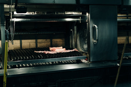 Barbeque, bbq meat cooking on grill. Traditional Asado of Argentina, Paraguay y Uruguay. High...
