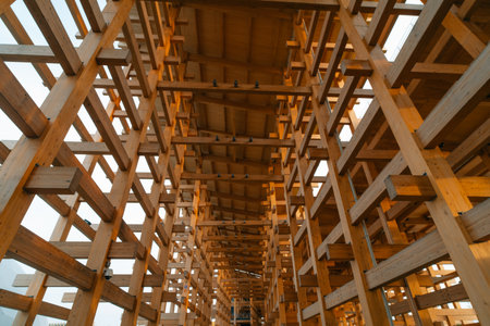 Osaka-Kansai, Japan - may 2 2025 Construction details with teak wood, joints between elements. High quality photoの写真素材