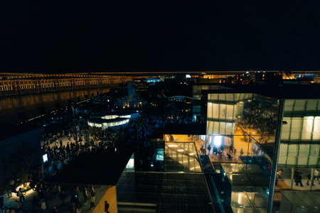 Osaka-Kansai, Japan - May 2, 2025 Visitors watch a water and light display. High quality photoの写真素材