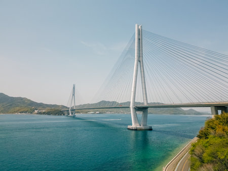 aerial view Shimanami Kaido - Tatara Bridge, Onomichi City, Hiroshima Prefecture. High quality photoの写真素材