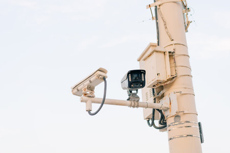 video surveillance system in Tiananmen Square, Beijing, China, Asia. High quality photoの写真素材